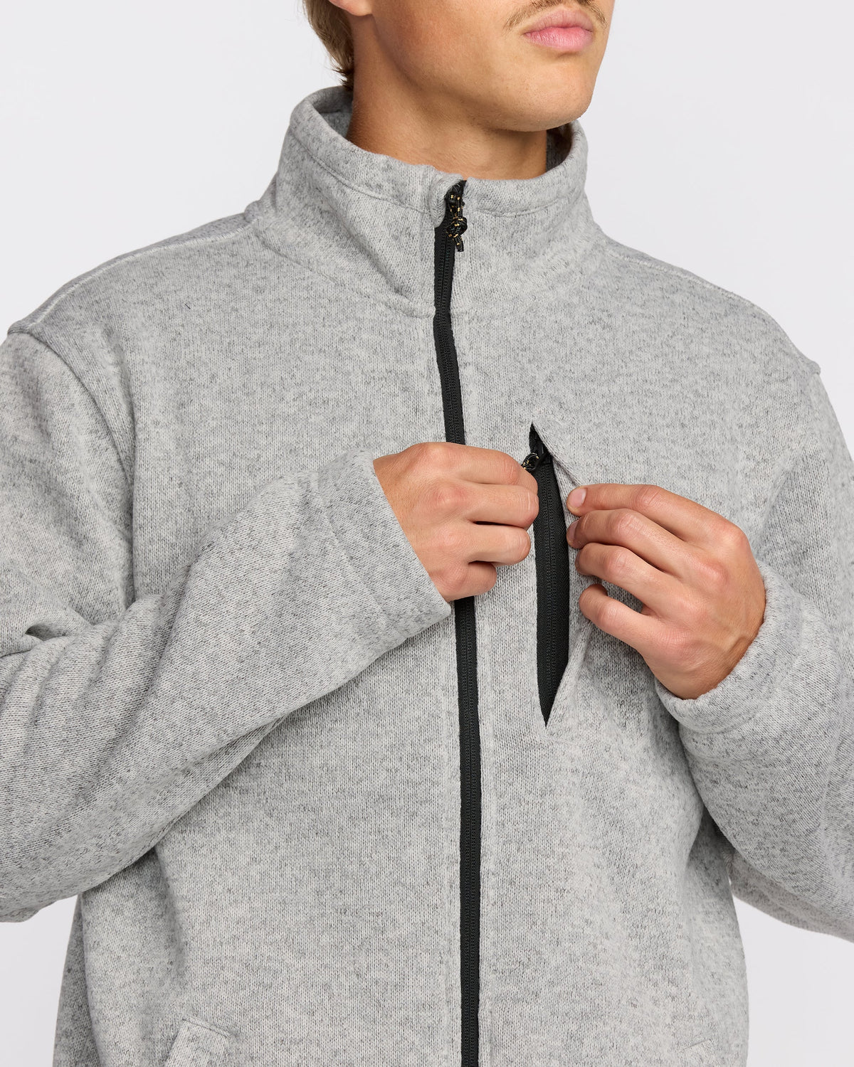 Boundary Mock Neck Zip Sweatshirt - Grey Htr