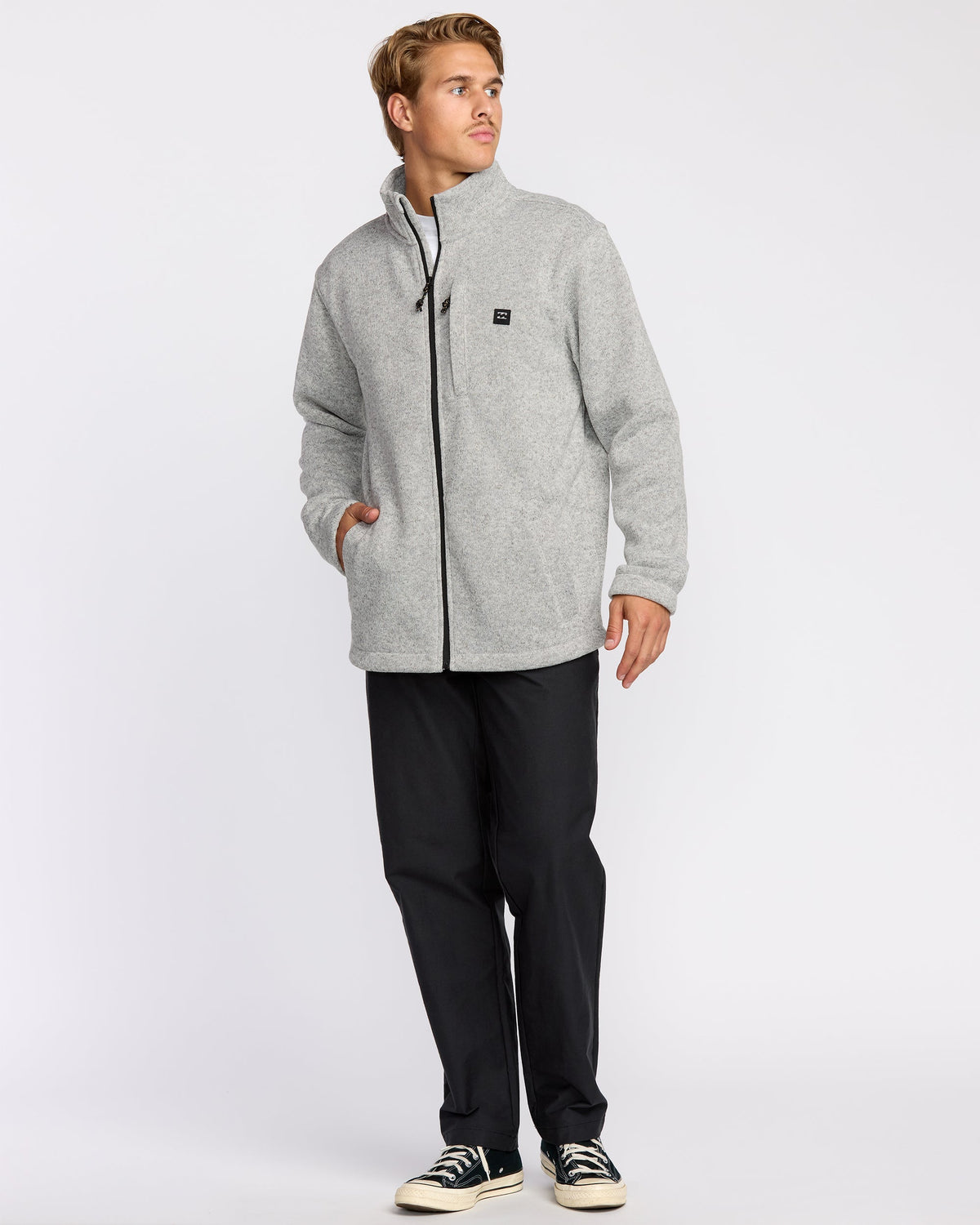 Boundary Mock Neck Zip Sweatshirt - Grey Htr