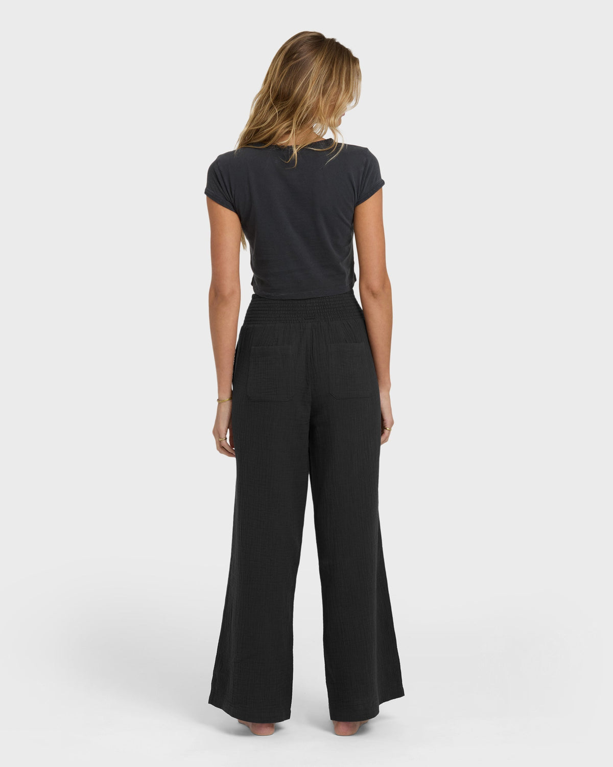 New Waves Gauze Elastic Waist Pants - Black Sands