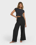 New Waves Gauze Elastic Waist Pants - Black Sands